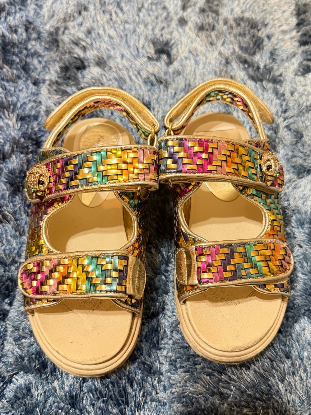Kurt Geiger Kids Multicolor Woven Sandals with Gold Trim